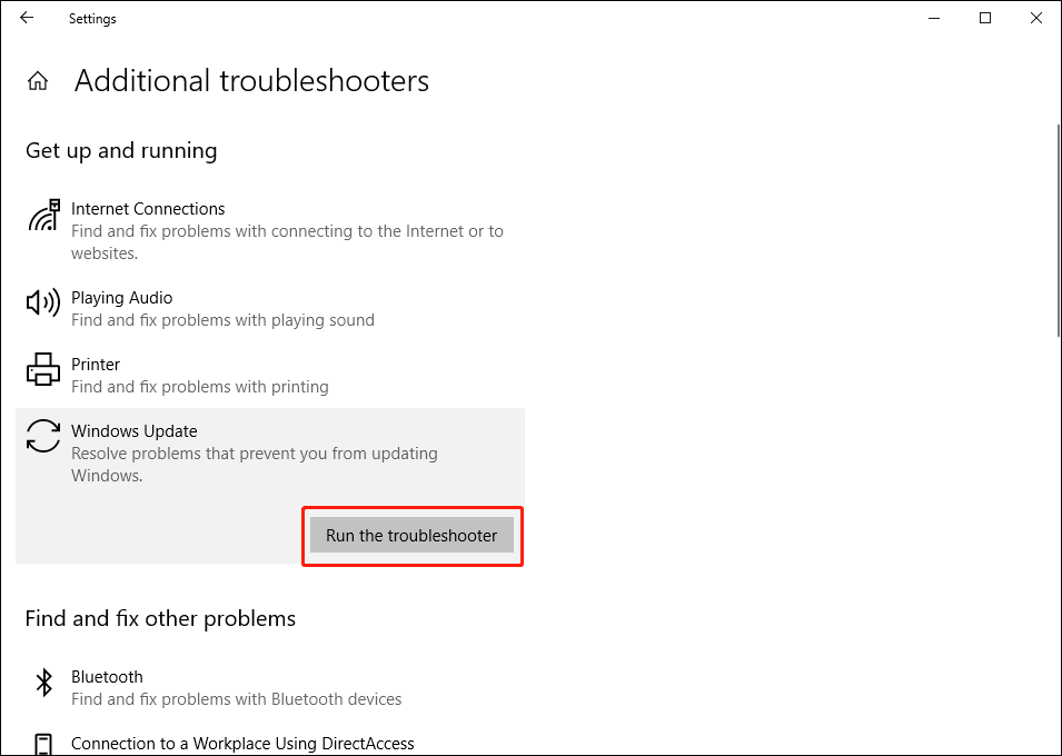 haga clic en Ejecutar solucionador de problemas