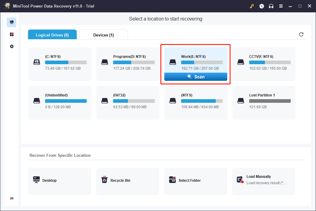 seleccione la unidad de destino para escanear