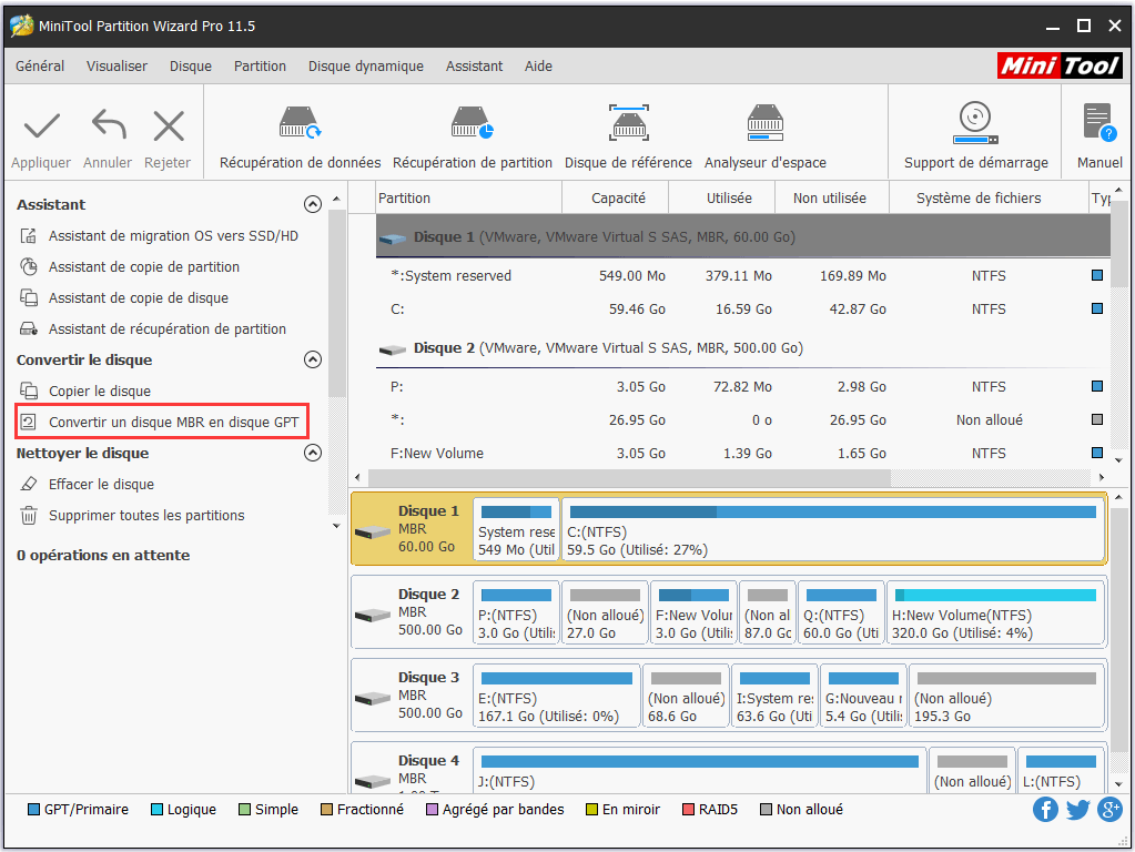 choisissez Convertir un disque MBR en GPT
