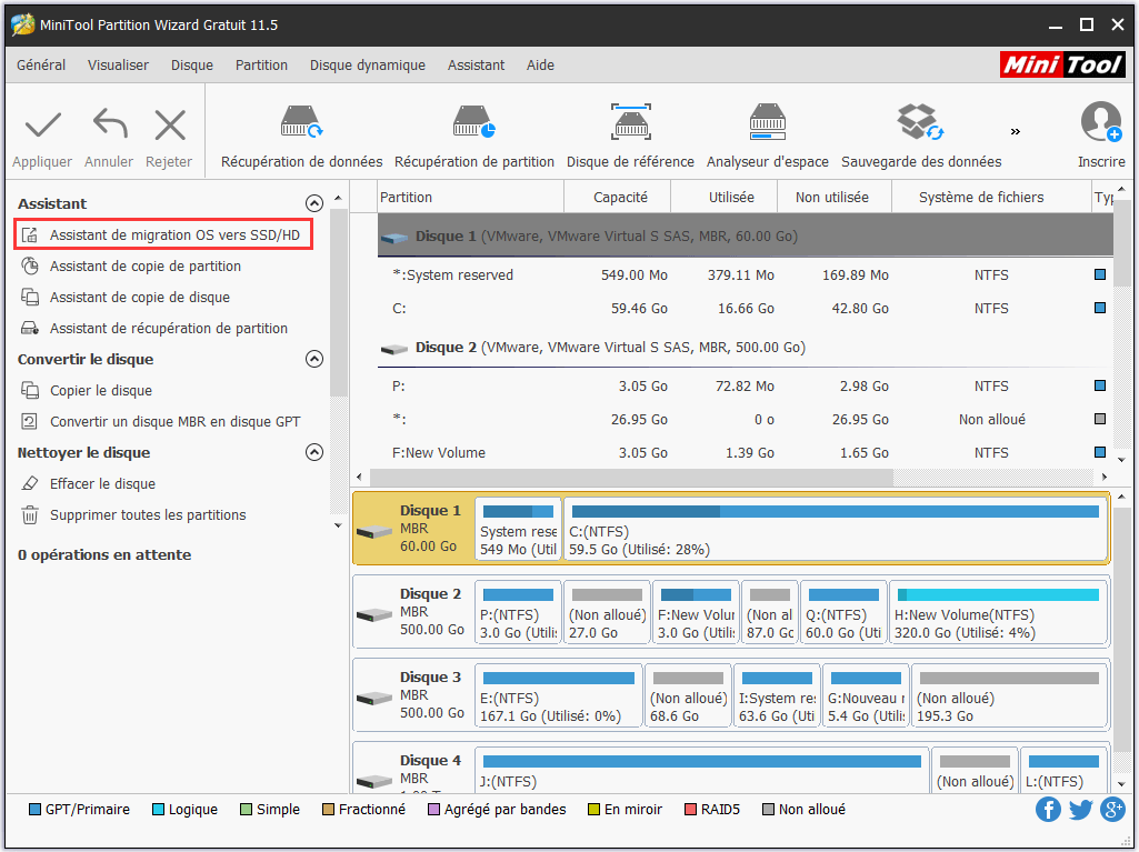 choisissez Migrer le système d'exploitation sur SSD / HD