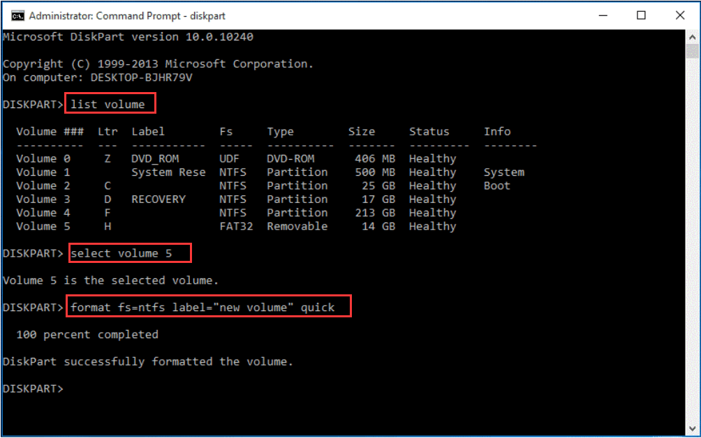 Formater une clé USB en utilisant diskpart