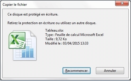 modifier le fichier le disque est protégé en écriture