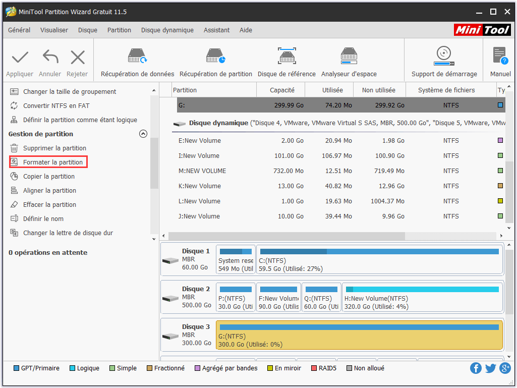 formatage d'un lecteur USB protégé en écriture avec MiniTool Partition Wizard