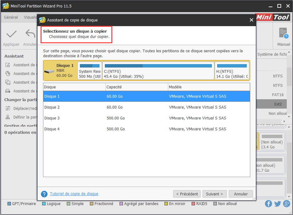 Sélectionnez un disque à copier