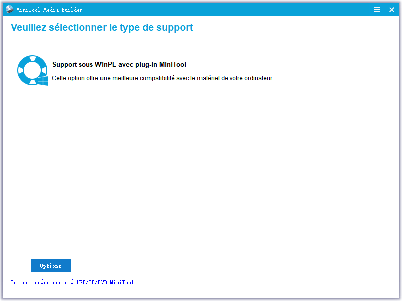 Sélectionnez le support sous WinPE avec plug-in MiniTool
