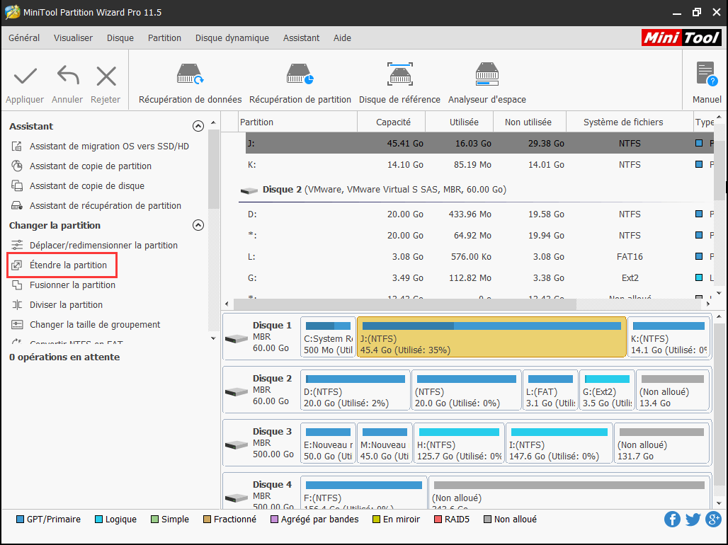 Choisir Étendre la partition