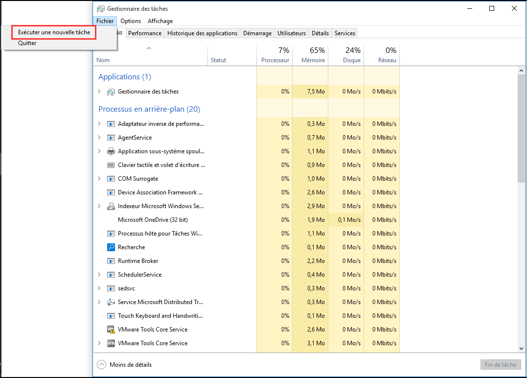 Cliquez sur Fichier,  puis sélectionnez Exécuter une nouvelle tâche