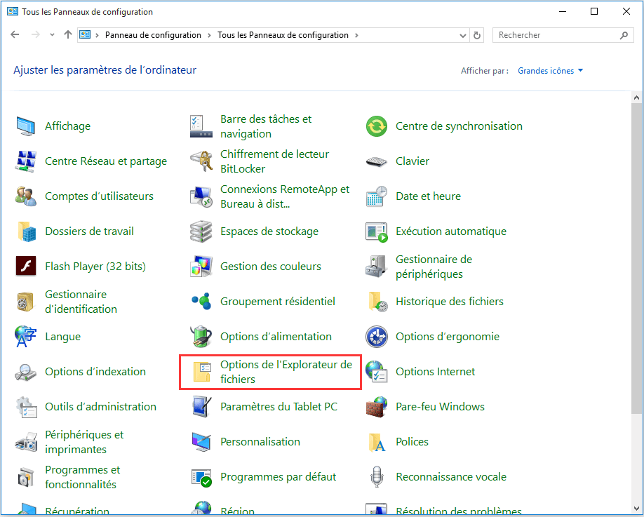 Trouvez les options de l'Explorateur de fichiers