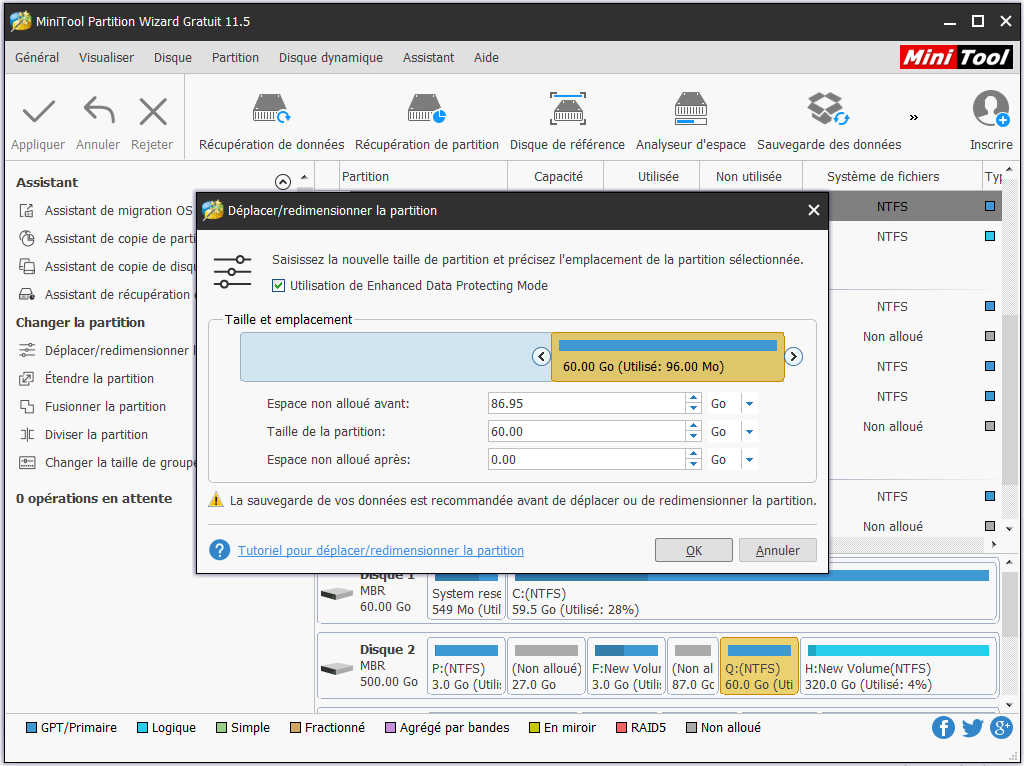 réduire la taille de la partition de démarrage