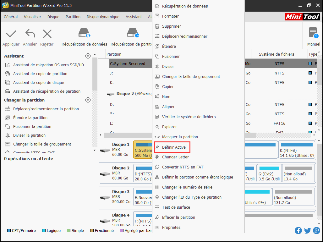 Choisir Définir Active