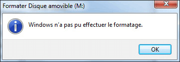 Windows n'a pas pu effectuer le formatage