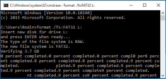 Tapez format N:/fs:FAT32