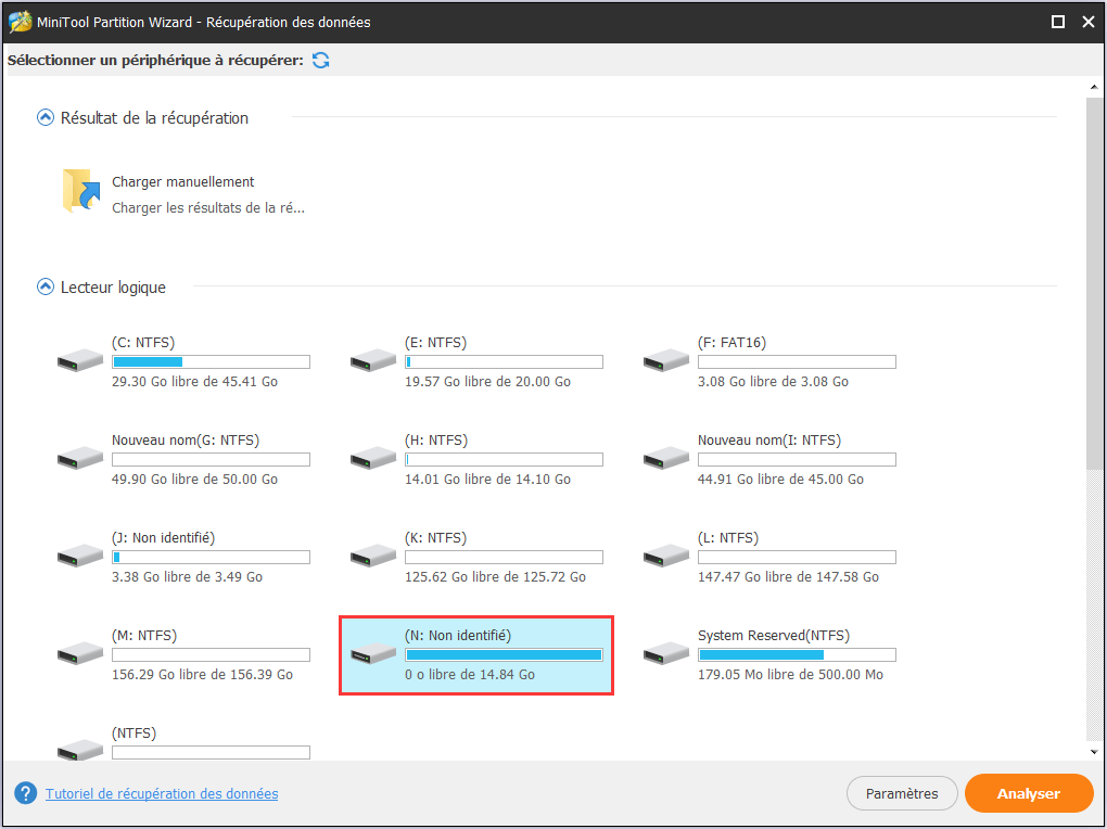 Sélectionnez la clé USB pour effectuer une analyser