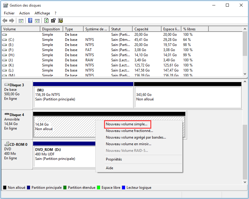 Choisissez Nouveau volume simple