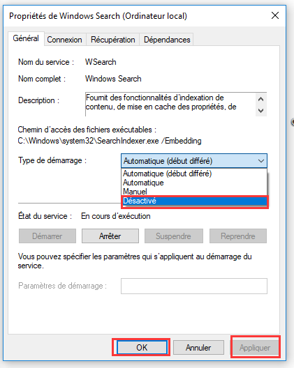 Changez l'option Type de mise en route sur « Désactivé »