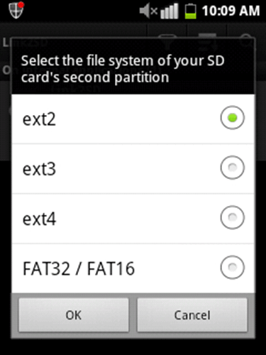 sélectionnez ext2 ouvrez link2sd