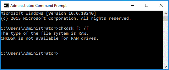 « CHKDSK n'est pas disponible pour les lecteurs RAW »