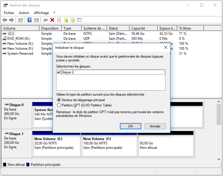 définir le disque inconnu comme mbr