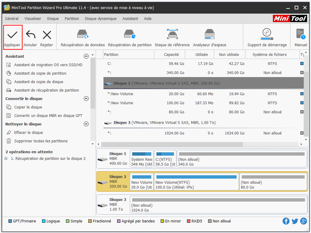 cliquez sur appliquer pour enregistrer les modifications