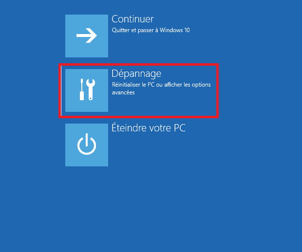 cliquez sur le bouton « Dépannage »