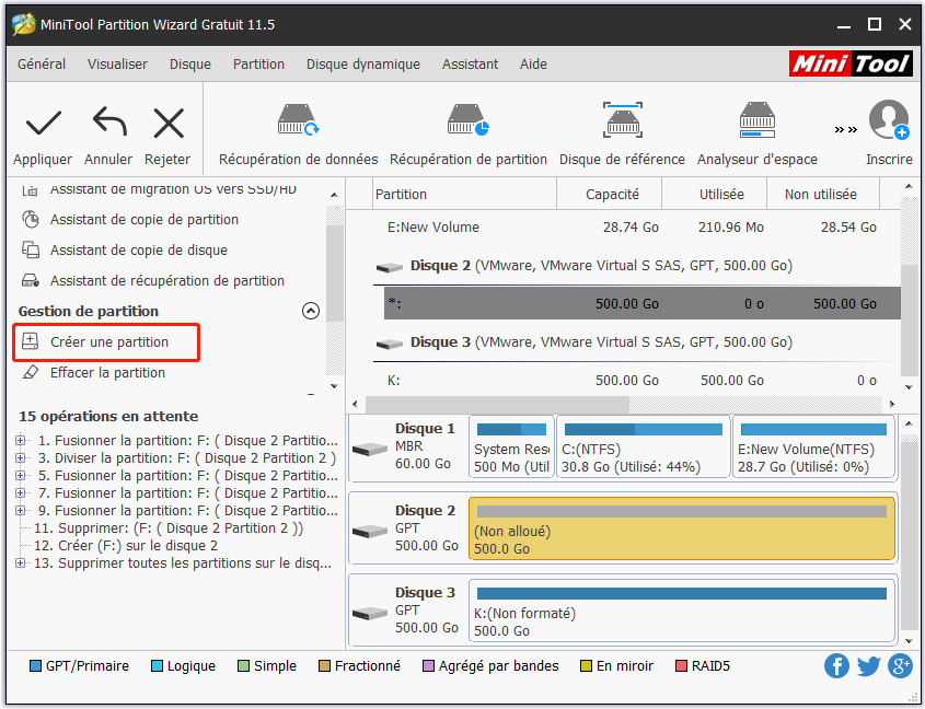 choisissez Créer une partition