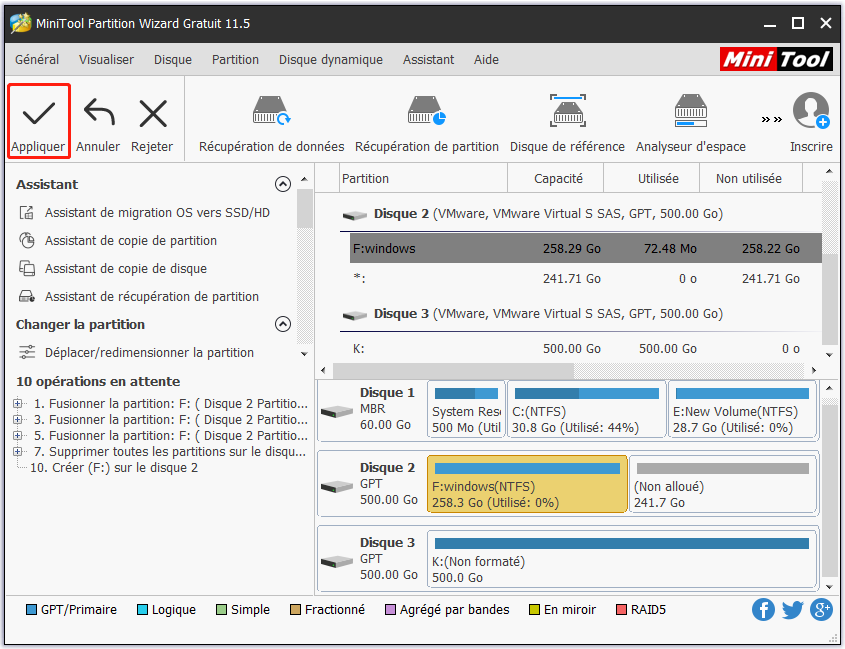 vous pouvez voir qu'une partition NTFS est créée