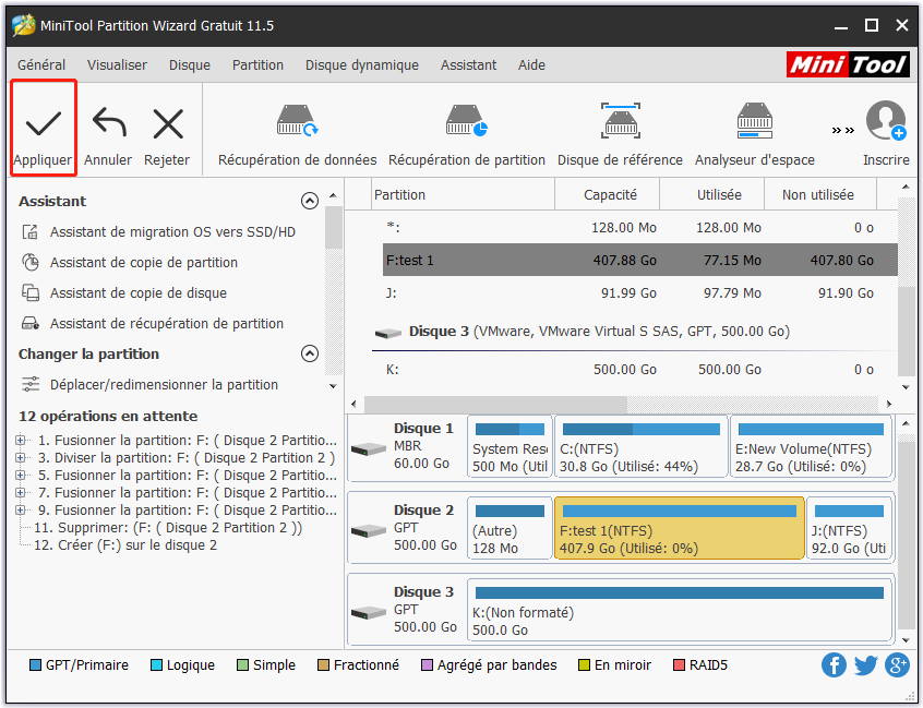  Cliquez ensuite sur appliquer pour enregistrer ces changements