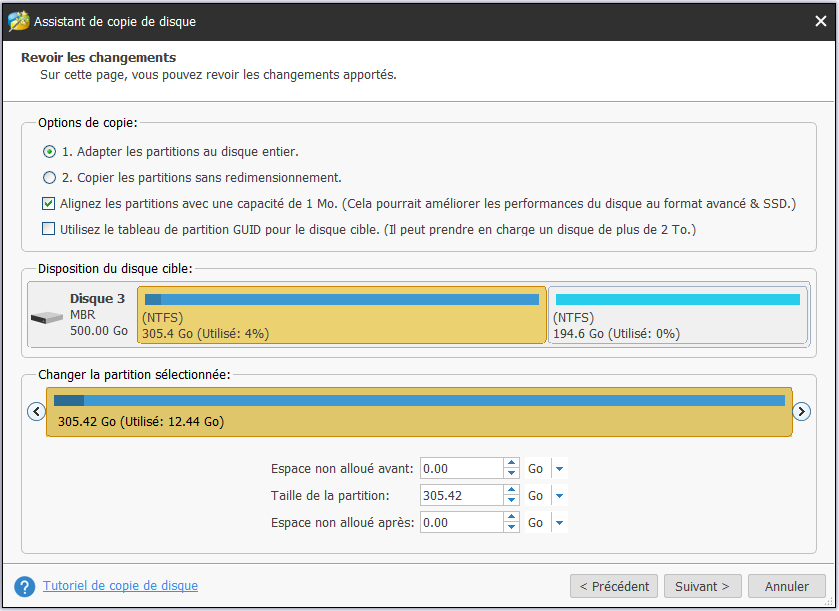 il y a deux options de copie