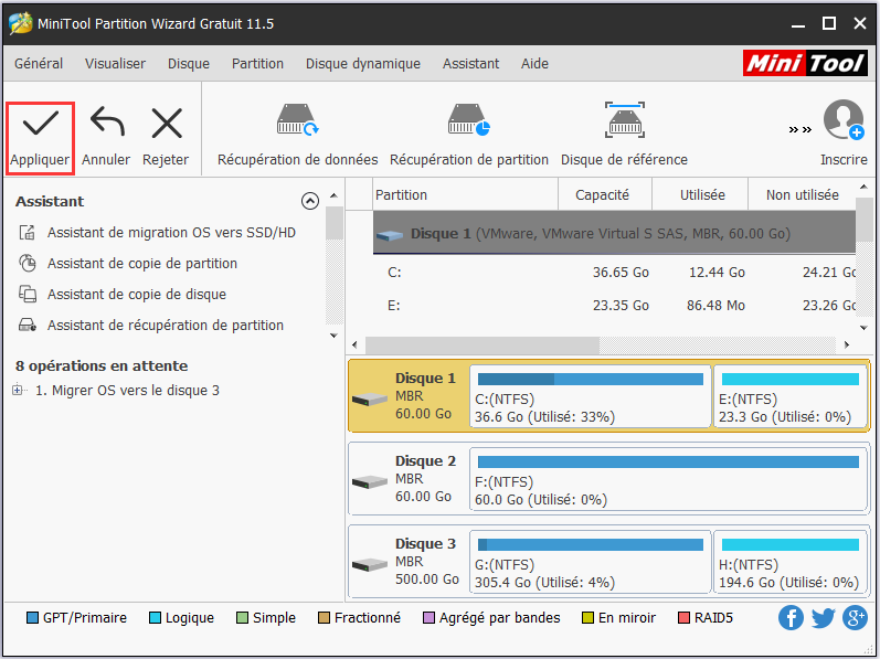 puis cliquer sur Appliquer pour confirmer les changements