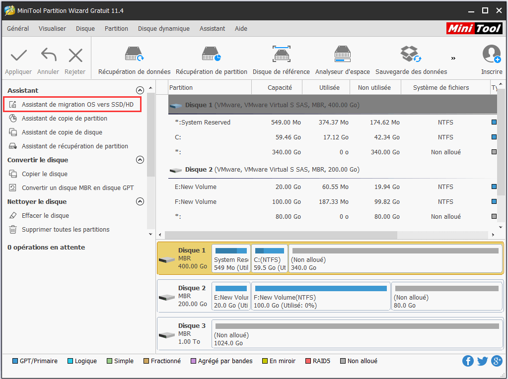 sélectionnez « Migrer OS vers SSD/HD » dans le menu « Assistant ».