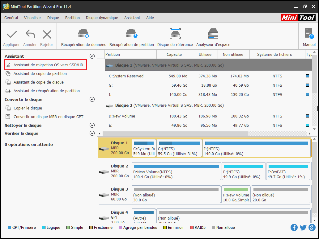 Assistant de migration de système d'exploitation vers SSD / HD