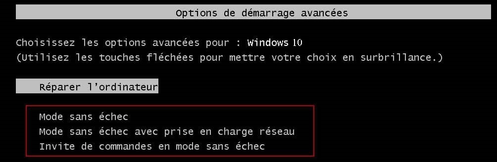 Redémarrer l’ordinateur en mode sans échec