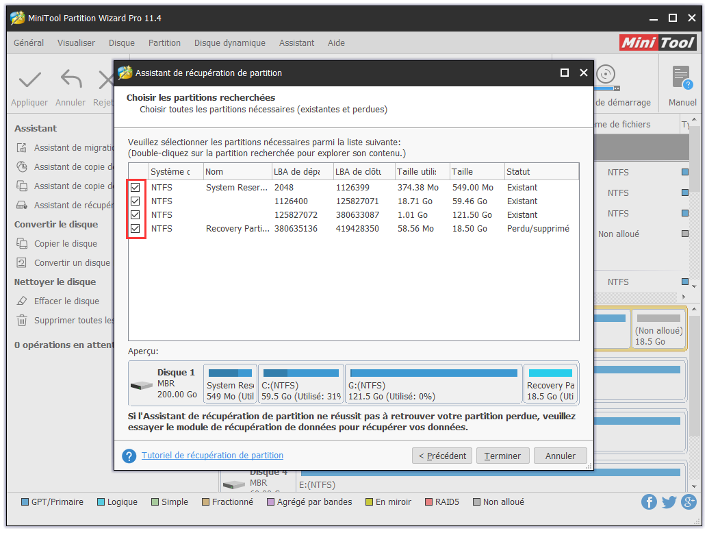 sélectionner toutes les partitions