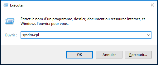 tapez sysdm.cpl