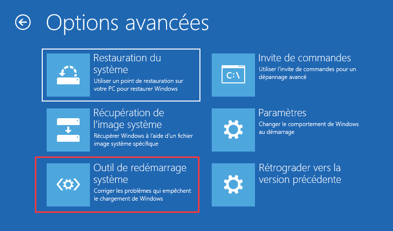 réparation de démarrage dans winre