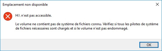 que le volume ne contient pas de système de fichiers reconnu