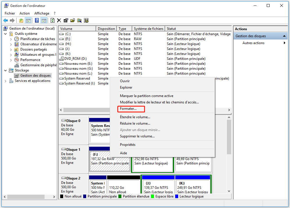 Choisissez la partition à formater