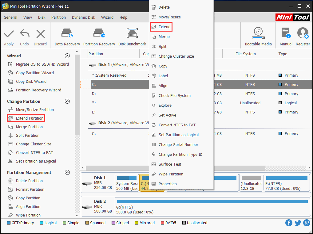 déplacer l'espace non alloué vers le lecteur C Windows 10