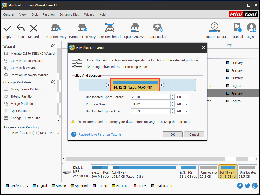  déplacer la partition pour fusionner deux espaces non alloués