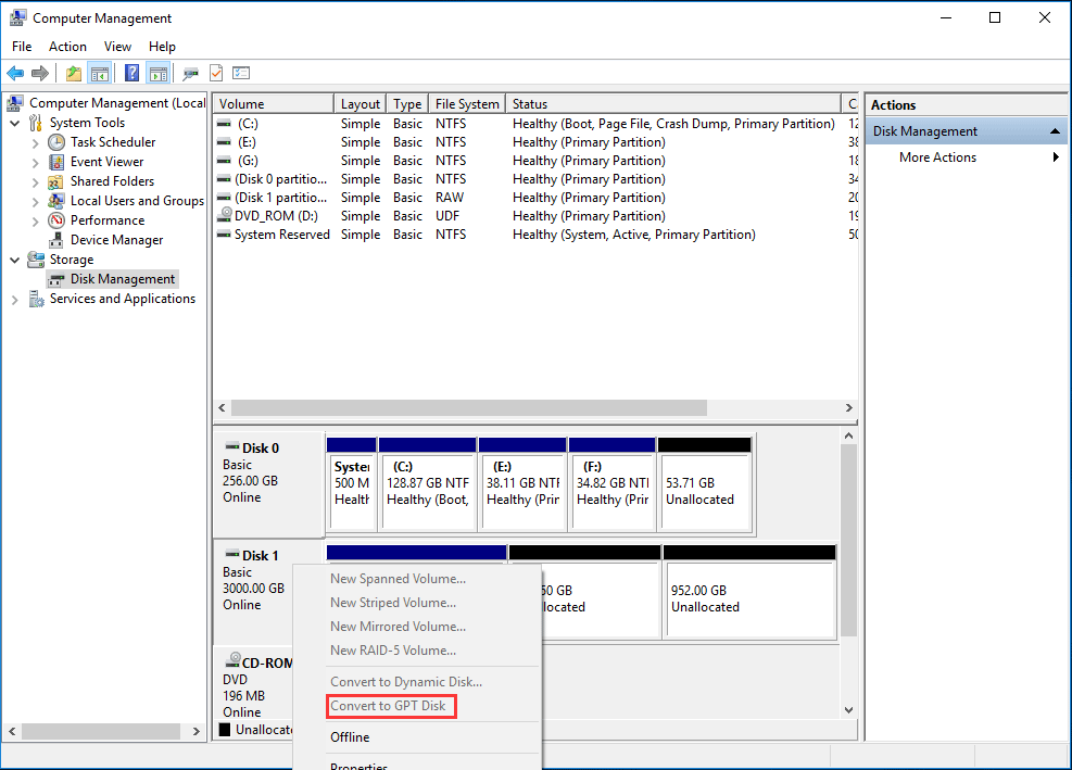 convertir en disque GPT grisé