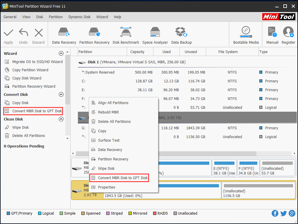 convertir MBR en GPT en MiniTool Partition Wizard