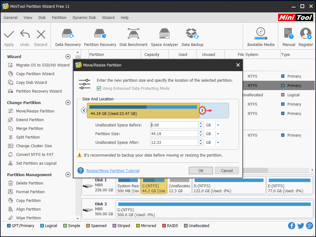  redimensionner la partition Windows 10 sans perdre de données