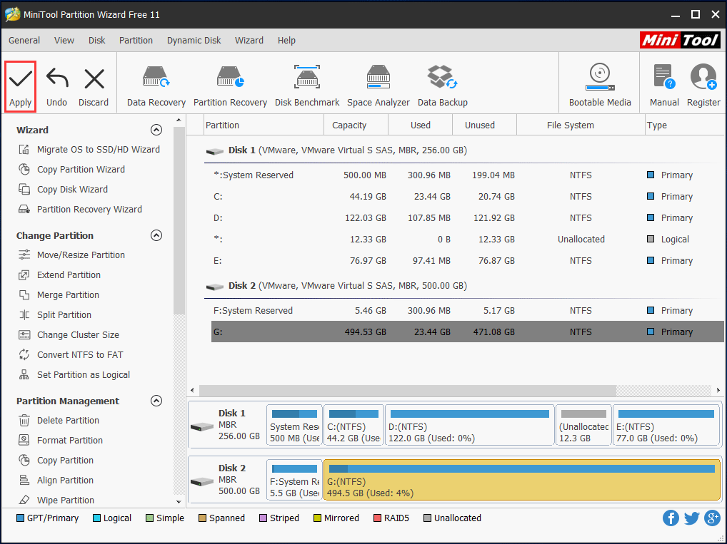 la partition système est augmentée via la migration du système