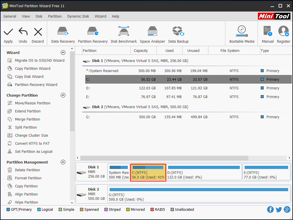 exécuter l'opération d'extension de partition Windows 10