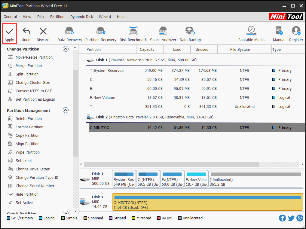 cliquez sur Appliquer pour formater la clé USB