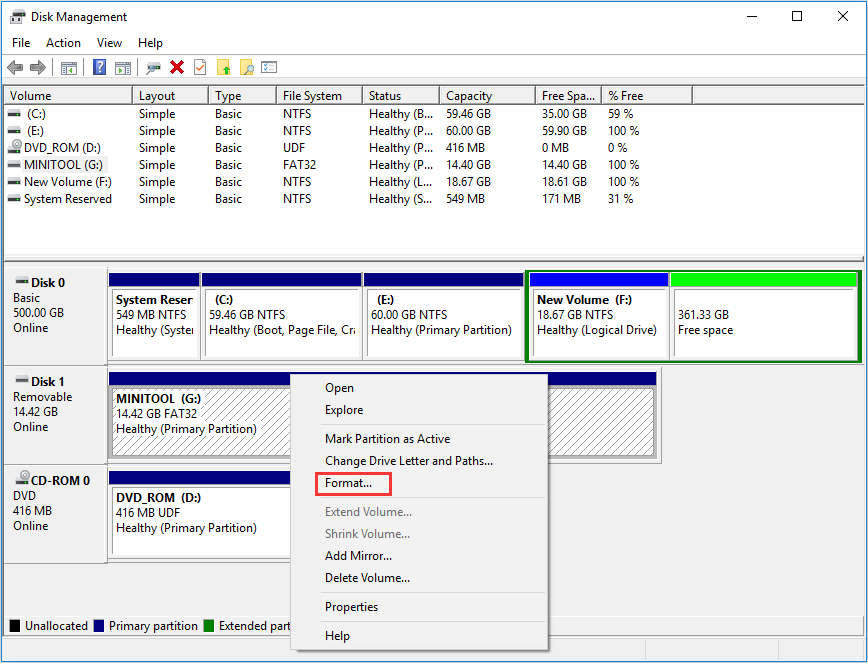 Sélectionnez la partition de votre clé USB à formater