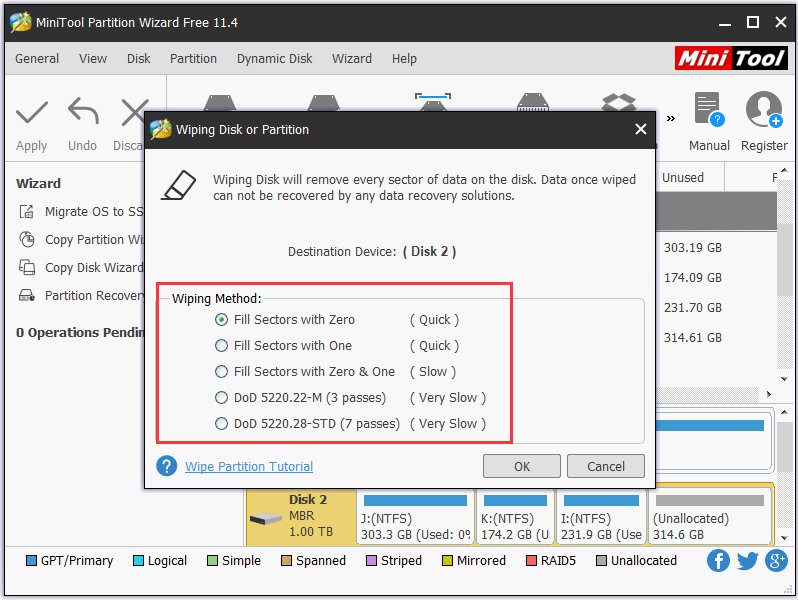 choisissez la méthode de nettoyage du disque dur