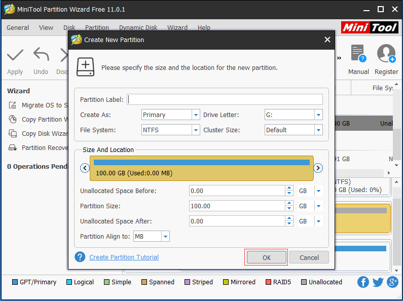 définir les propriétés de cette partition