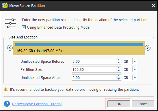 redimensionner la partition