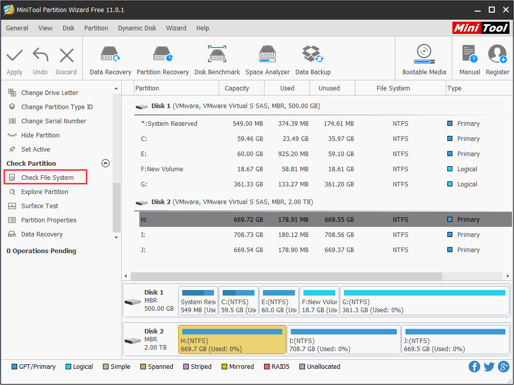 vérifier le système de fichiers avec l'outil de réparation de disque dur